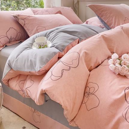 91家纺网 家纺一手货源 找家纺 金丝鸟 2023新款原棉磨毛四件套小清新系列 邂逅粉