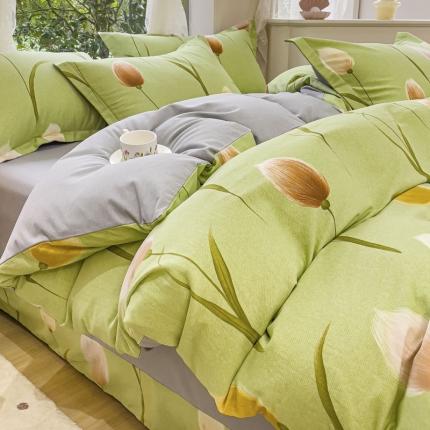 91家纺网 家纺一手货源 找家纺 金丝鸟 2023新款原棉磨毛四件套小清新系列 玉兰满庭