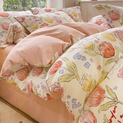 91家纺网 家纺一手货源 找家纺 （总）金丝鸟 2023新款原棉磨毛四件套小清新系列