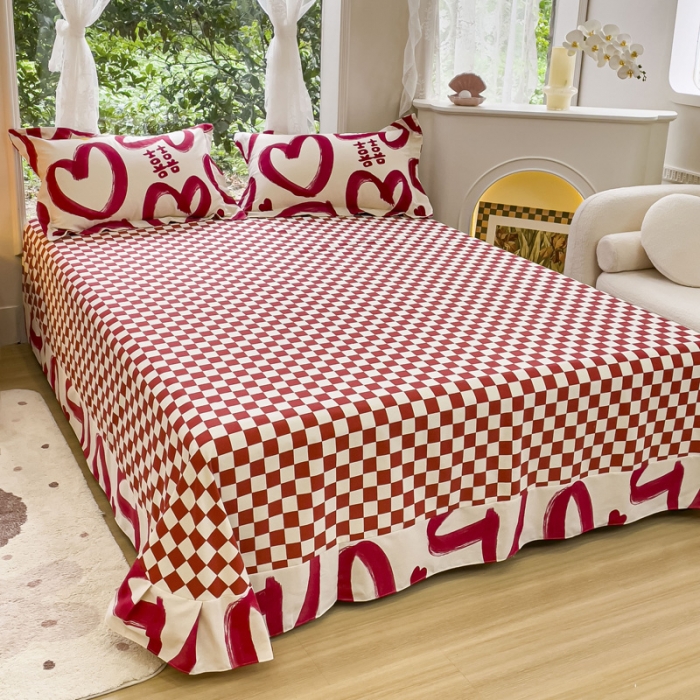 91家纺网 家纺一手货源 找家纺 金丝鸟 2023新款原棉磨毛四件套小清新系列 爱心喜嫁