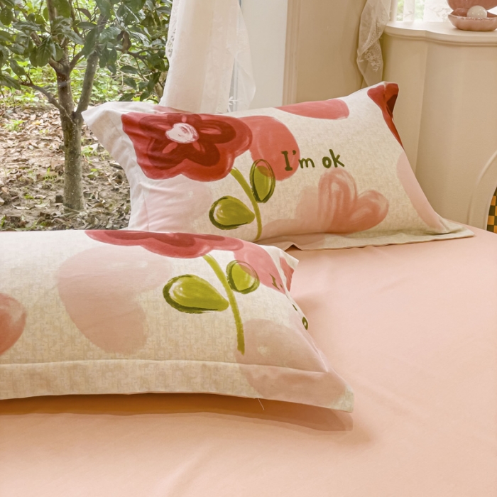 91家纺网 家纺一手货源 找家纺 金丝鸟 2023新款原棉磨毛四件套小清新系列 百利甜花骨朵