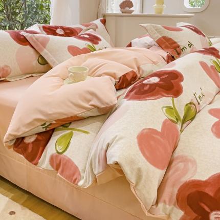 金丝鸟 2023新款原棉磨毛四件套小清新系列 百利甜花骨朵