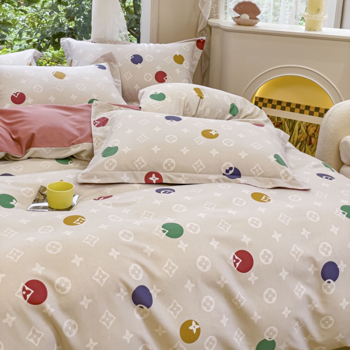 91家纺网 家纺一手货源 找家纺 金丝鸟 2023新款原棉磨毛四件套小清新系列 多利圈