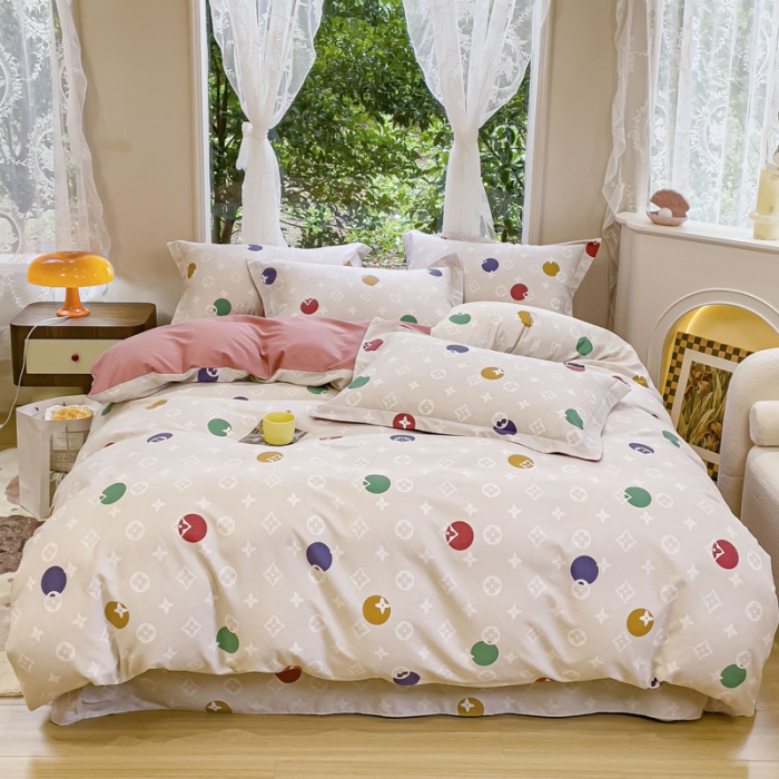 91家纺网 家纺一手货源 找家纺 金丝鸟 2023新款原棉磨毛四件套小清新系列 多利圈