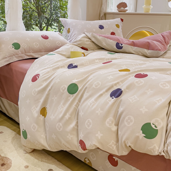 91家纺网 家纺一手货源 找家纺 金丝鸟 2023新款原棉磨毛四件套小清新系列 多利圈