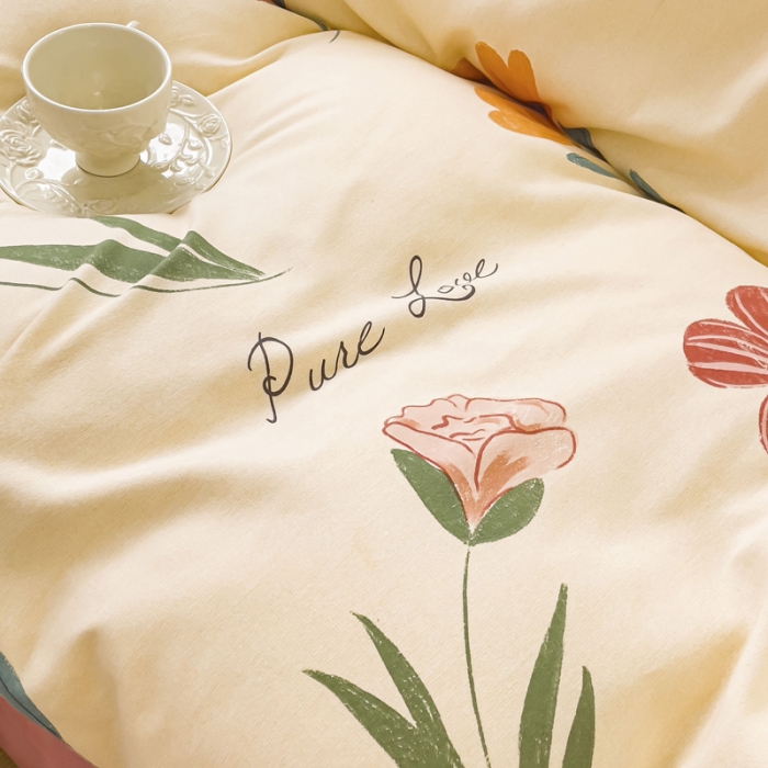 91家纺网 家纺一手货源 找家纺 金丝鸟 2023新款原棉磨毛四件套小清新系列 花溪寻梦