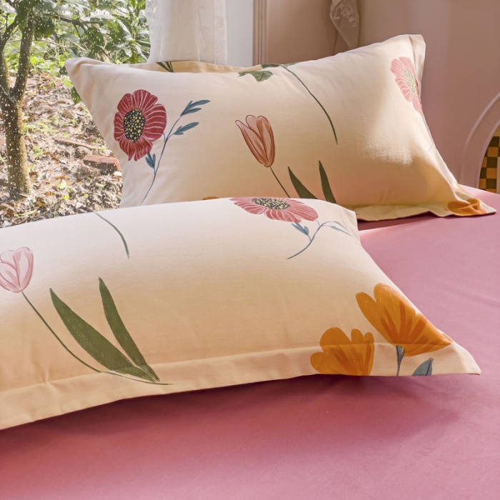 91家纺网 家纺一手货源 找家纺 金丝鸟 2023新款原棉磨毛四件套小清新系列 花溪寻梦