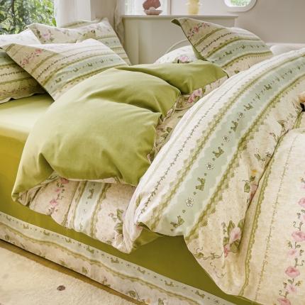 金丝鸟 2023新款原棉磨毛四件套小清新系列 花知晓