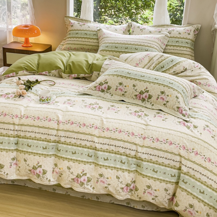 91家纺网 家纺一手货源 找家纺 金丝鸟 2023新款原棉磨毛四件套小清新系列 花知晓