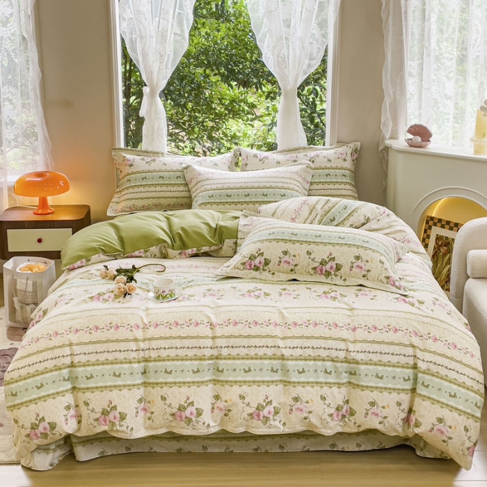 91家纺网 家纺一手货源 找家纺 金丝鸟 2023新款原棉磨毛四件套小清新系列 花知晓