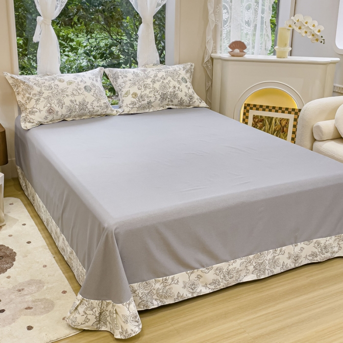 91家纺网 家纺一手货源 找家纺 金丝鸟 2023新款原棉磨毛四件套小清新系列 加州风情灰