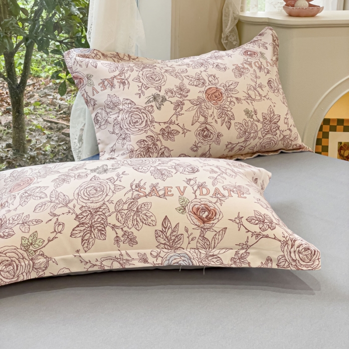 91家纺网 家纺一手货源 找家纺 金丝鸟 2023新款原棉磨毛四件套小清新系列 加州风情棕