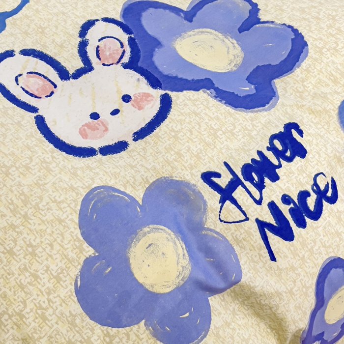 91家纺网 家纺一手货源 找家纺 金丝鸟 2023新款原棉磨毛四件套小清新系列 蓝格布鲁兔