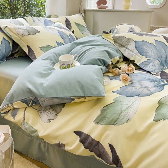 91家纺网 家纺一手货源 找家纺 金丝鸟 2023新款原棉磨毛四件套小清新系列 水墨江南