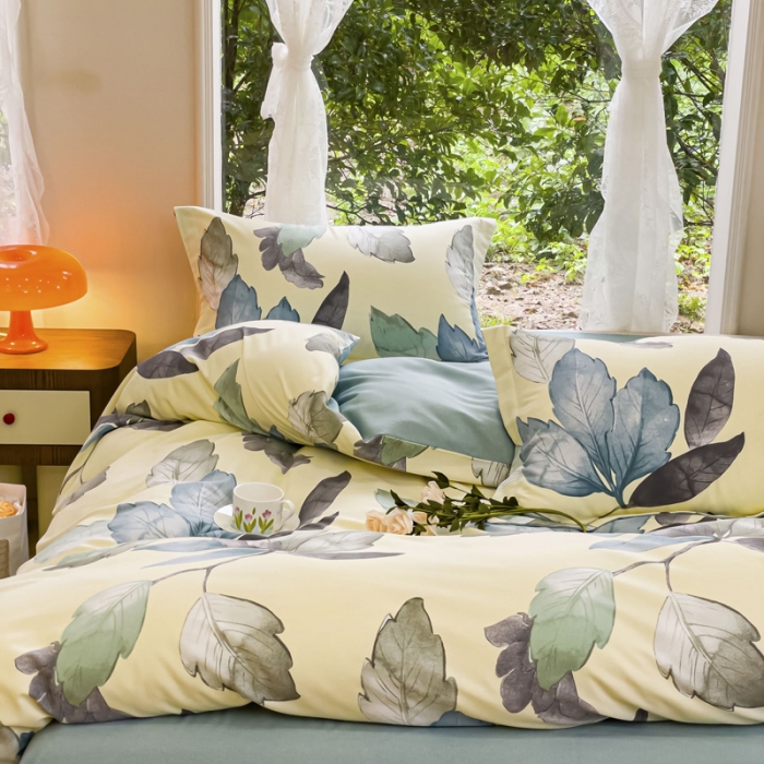 91家纺网 家纺一手货源 找家纺 金丝鸟 2023新款原棉磨毛四件套小清新系列 水墨江南