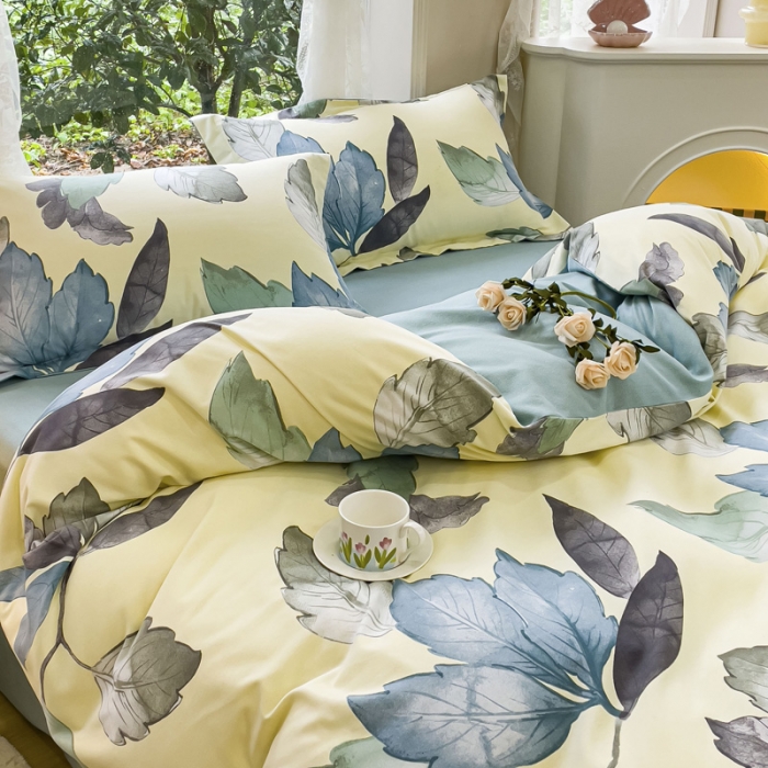 91家纺网 家纺一手货源 找家纺 金丝鸟 2023新款原棉磨毛四件套小清新系列 水墨江南