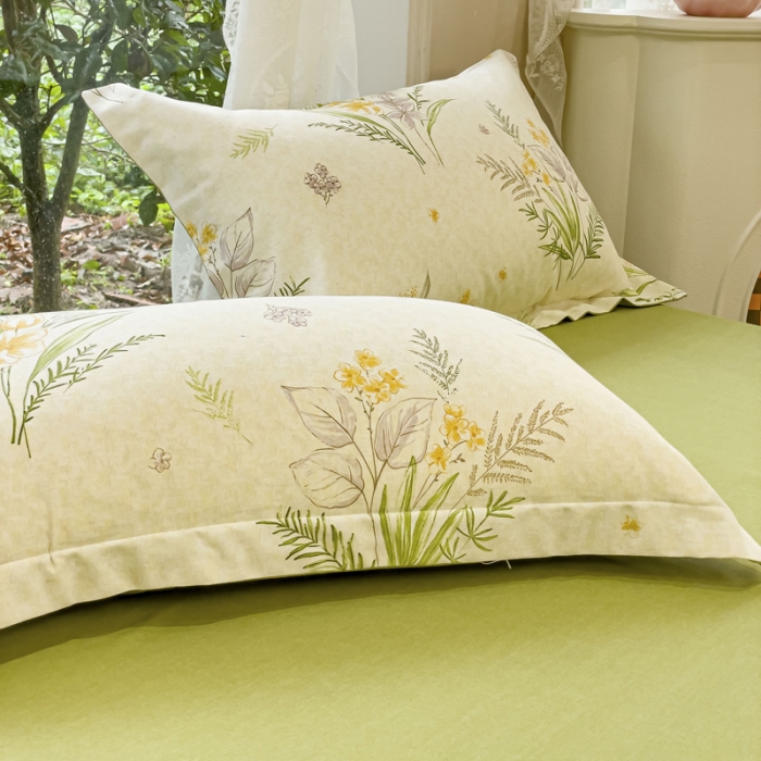 91家纺网 家纺一手货源 找家纺 金丝鸟 2023新款原棉磨毛四件套小清新系列 仙草