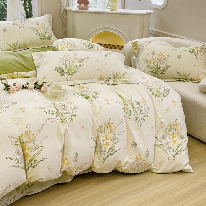 91家纺网 家纺一手货源 找家纺 金丝鸟 2023新款原棉磨毛四件套小清新系列 仙草