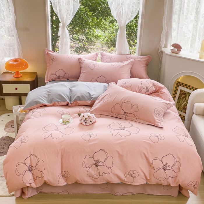 91家纺网 家纺一手货源 找家纺 金丝鸟 2023新款原棉磨毛四件套小清新系列 邂逅粉