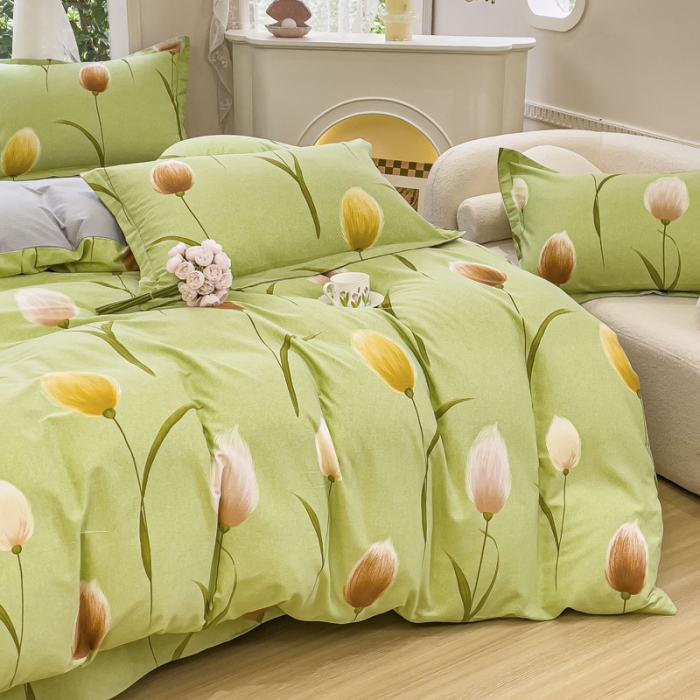 91家纺网 家纺一手货源 找家纺 金丝鸟 2023新款原棉磨毛四件套小清新系列 玉兰满庭