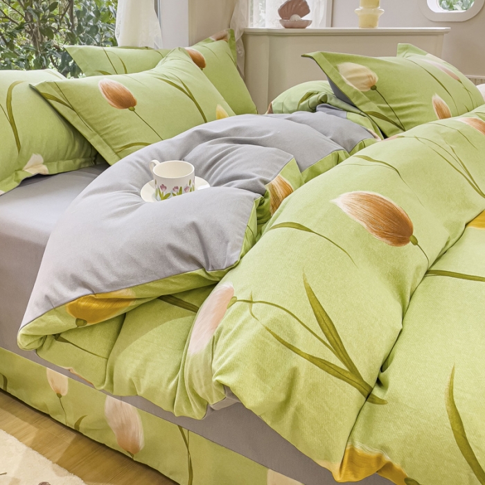 91家纺网 家纺一手货源 找家纺 金丝鸟 2023新款原棉磨毛四件套小清新系列 玉兰满庭