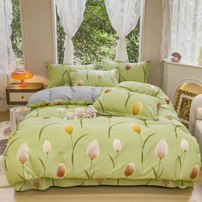 91家纺网 家纺一手货源 找家纺 金丝鸟 2023新款原棉磨毛四件套小清新系列 玉兰满庭