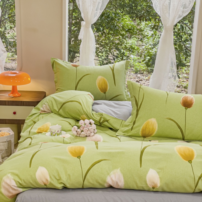 91家纺网 家纺一手货源 找家纺 金丝鸟 2023新款原棉磨毛四件套小清新系列 玉兰满庭