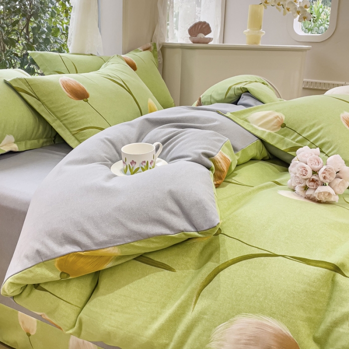 91家纺网 家纺一手货源 找家纺 金丝鸟 2023新款原棉磨毛四件套小清新系列 玉兰满庭