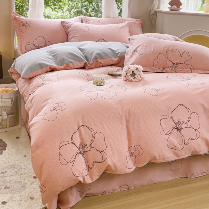 91家纺网 家纺一手货源 找家纺 金丝鸟 2023新款原棉磨毛四件套小清新系列 邂逅粉