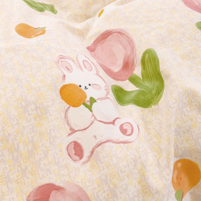 91家纺网 家纺一手货源 找家纺 金丝鸟 2023新款原棉磨毛四件套小清新系列 郁金香小兔