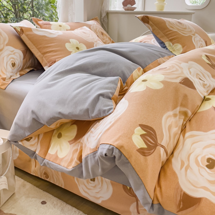 91家纺网 家纺一手货源 找家纺 金丝鸟 2023新款原棉磨毛四件套小清新系列 云梦