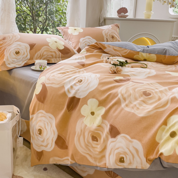 91家纺网 家纺一手货源 找家纺 金丝鸟 2023新款原棉磨毛四件套小清新系列 云梦