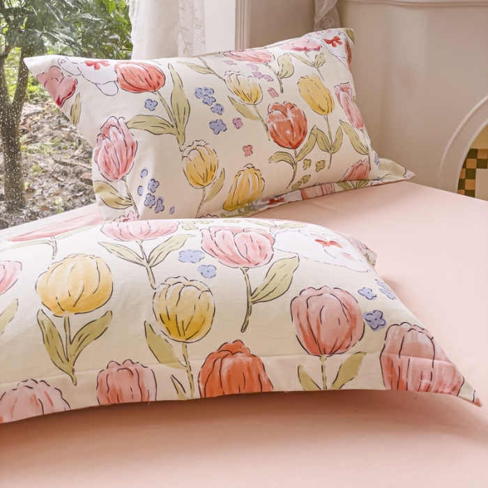 91家纺网 家纺一手货源 找家纺 金丝鸟 2023新款原棉磨毛四件套小清新系列 长岛花兔