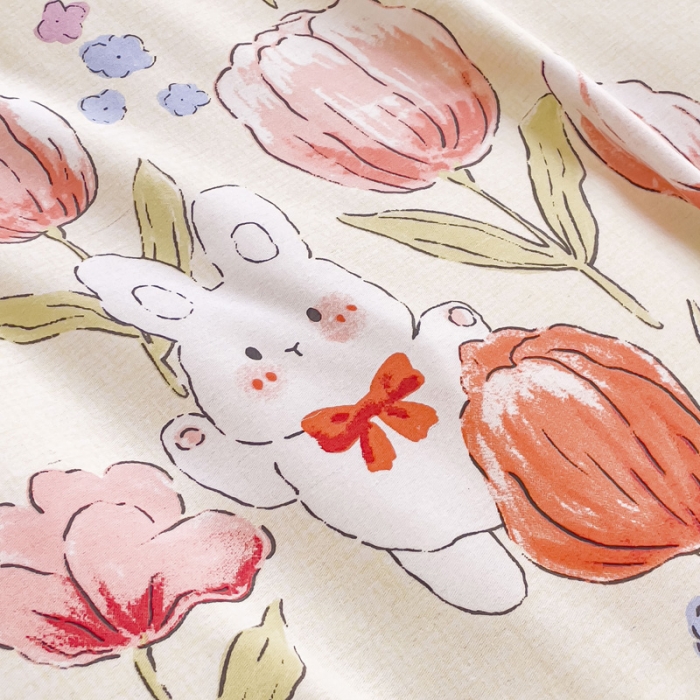 91家纺网 家纺一手货源 找家纺 金丝鸟 2023新款原棉磨毛四件套小清新系列 长岛花兔