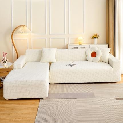 逐日沙发套 2023新款粗针加厚提花沙发套-方格 方格-奶白色