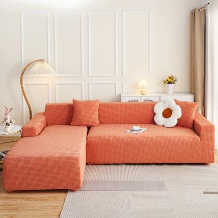 逐日沙发套 2023新款粗针加厚提花沙发套-方格 方格-南瓜橘
