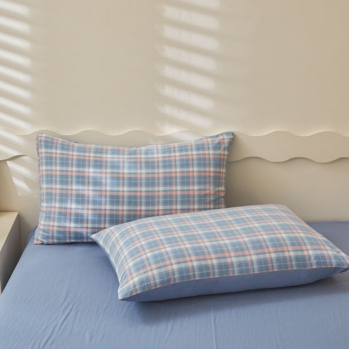 91家纺网 家纺一手货源 找家纺 吉象 2023新款全棉色织水洗棉四件套 初晴蓝