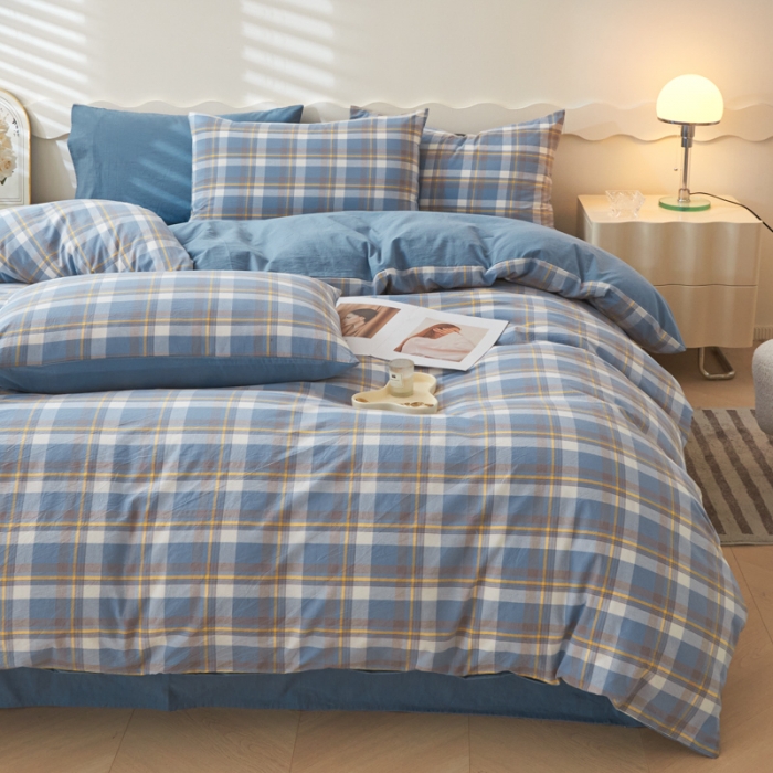 91家纺网 家纺一手货源 找家纺 吉象 2023新款全棉色织水洗棉四件套 初春