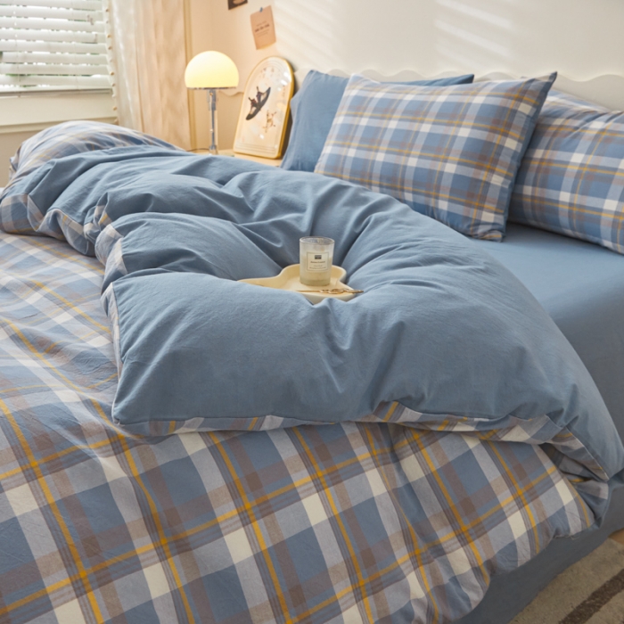 91家纺网 家纺一手货源 找家纺 吉象 2023新款全棉色织水洗棉四件套 初春