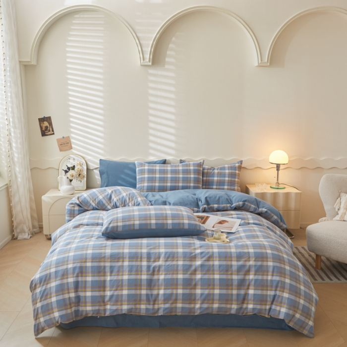 91家纺网 家纺一手货源 找家纺 吉象 2023新款全棉色织水洗棉四件套 初春