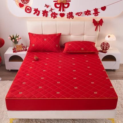 91家纺网 家纺一手货源 找家纺 卓缦 婚庆床笠三层夹棉床笠软床笠夹棉床笠床垫保护罩 欢喜