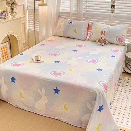 名兮 2023新款全棉床单 爱心兔