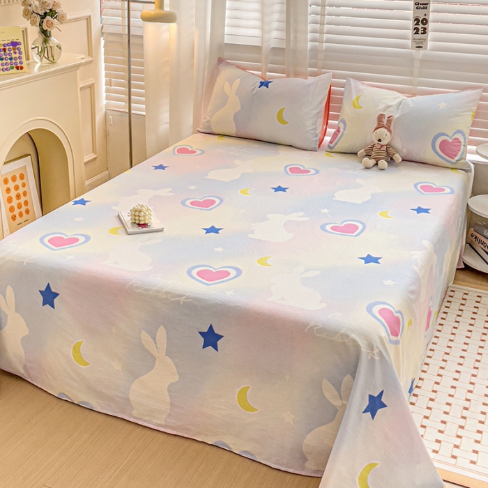 91家纺网 家纺一手货源 找家纺 名兮 2023新款全棉床单 爱心兔