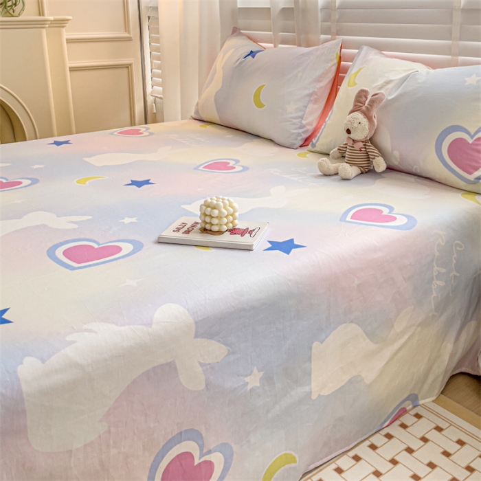 91家纺网 家纺一手货源 找家纺 名兮 2023新款全棉床单 爱心兔