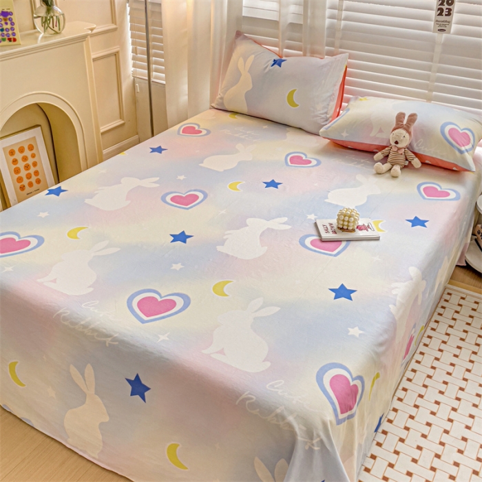 91家纺网 家纺一手货源 找家纺 名兮 2023新款全棉床单 爱心兔