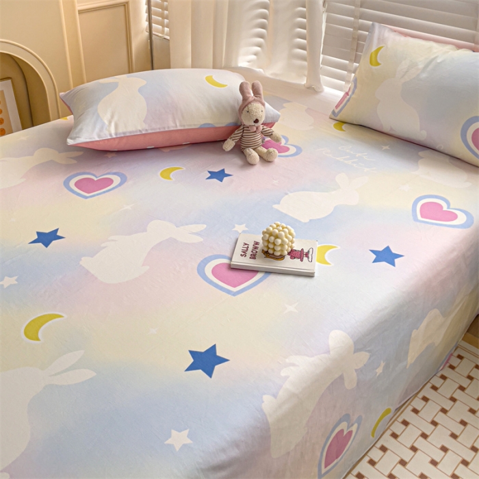 91家纺网 家纺一手货源 找家纺 名兮 2023新款全棉床单 爱心兔