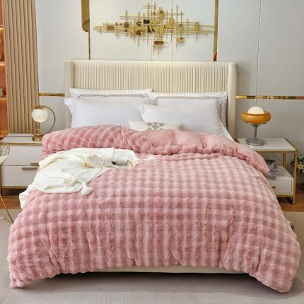 91家纺网 家纺一手货源 找家纺 启优 2023新款高端兔毛绒多功能毛毯380克兔毛绒被套 粉色