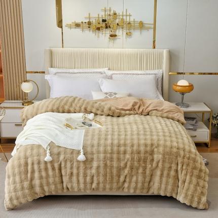 91家纺网 家纺一手货源 找家纺 （总）启优 2023新款兔毛绒多功能毛毯150x200cm兔毛绒被套