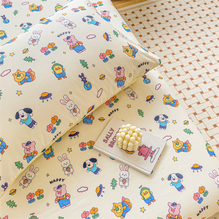 91家纺网 家纺一手货源 找家纺 名兮 2023新款全棉床单 动物派对