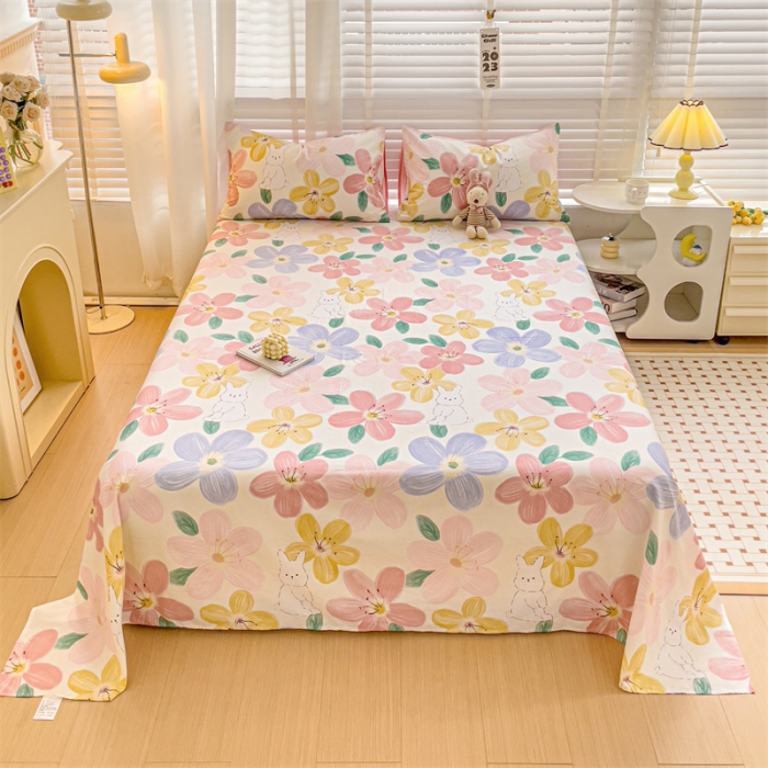 91家纺网 家纺一手货源 找家纺 名兮 2023新款全棉床单 花甜粉